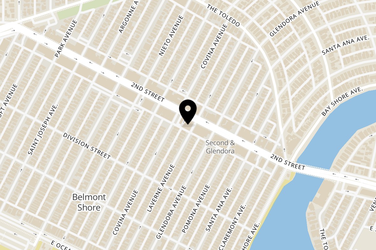 Map showing the location of Rance's Chicago Pizza Long Beach on 5258 2nd St in Long Beach